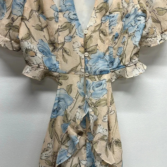 For Love And Lemons Cadence Romper Short Sleeve Floral Flower Cream Blue Size XS - Picture 4 of 10